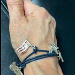 USA silver stars & stripes charm bracelet w/wax rope Photo 1