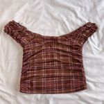 Marvel Just Polly Small Off-Shoulder Brown Plaid Bustier Crop Top Lined Photo 6