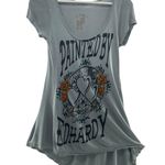 Ed Hardy  XS Christian Audugigier T-Shirt Asymmetrical Short Sleeve Gray Floral Photo 0