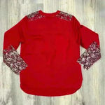 Venus  Red Satin Black Crochet Lace Button Up Top Long Sleeve Blouse Size 12 Photo 7