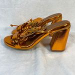 Lovella Metallic Gold Flower‎ Thong Sandals Heels Party Wedding Shoes Size 8/38 Photo 5