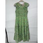 Banjanan Iris Ruffle Floral Midi Dress Women Medium Green Prairie Peasant Boho Photo 1