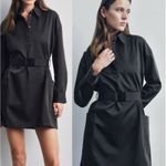 ZARA black satin thick belted shirt dress women’s small Photo 3