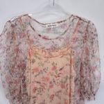 Kontrol  Romantic Cottagecore Fairy Top Womens XL Pink Sheer‎ Lined Puff Sleeve Photo 1