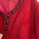 Dress Barn Womens 3X Red Open Front Faux Suede Beaded Lined Blazer • Quiet Luxury Photo 5