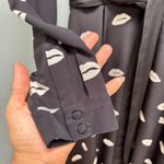 Vintage American Retro Lip Print Long Sleeve Silk Dress S Black Photo 2
