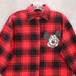Red Plaid Flannel Mickey Mouse Long Sleeve Button Down Y2K VTG Top Shirt Large Photo 2