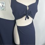 Reformation  Size XS Navy Blue Kai Cut Out Tie Front Long Wrap Dress Photo 7