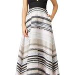 Badgley Mischka Neutral Black Striped Sleeveless V-Neck Hi-Low Gown Size 2 Photo 0