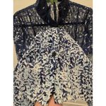 Trisha Tyler M Navy Lace Ombre Button Up Blouse Coastal Artsy Lagenlook Sheer Blue Size M Photo 1
