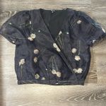 Madewell Silk Organza Puff-Sleeve Wrap Top in Aster Portrait Black Size M Photo 2