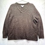Brown Sweater with Jewel Tone Multicolor Thread Flecks Rolled V Neckline Size 1X Photo 0