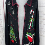 Vintage Ship N Shore‎ Sport Christmas Cardigan Embellished Ugly Sweater Black Size L Photo 0