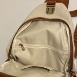 Cream and vegan leather shoulder crossbody backpack bag Brown Photo 2