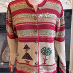 Susan Bristol  Christmas Sweater Hand Embroidered Cardigan Ramie Acrylic Angora Photo 0