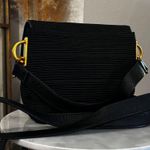 Americana by Sharif Black Ribbed Canvas & Leather Crossbody Bag Purse Photo 2