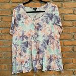 Torrid Tie-Neck Top Women Size 1X Tie Dye Tiered Ruffle Short Sleeve Blouse Plus Photo 0
