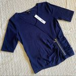 August Silk  navy blue top petite Photo 0