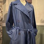 On 34th Belted Double Breasted Long Trench Coat Womens Large Blue Spring Classic Photo 2