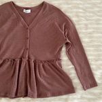 The Comfy Gilli Brown V-Neck Oversized Cozy Waffle Knit Long Sleeve Peplum Top Sz S Photo 74