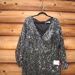 Mac Duggal 26445 Womens Long Sleeve Sequin Gown Black Silver 14 Photo 9