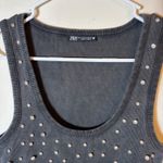 ZARA  Embellished Tank‎ Top Ribbed Knit Rhinestone Gray Size Medium Photo 1