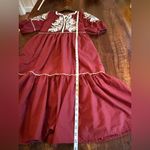 Anthropologie  Crimson Midi Dress with Cream Embroidery Photo 12