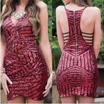 New Tea N Cup Lg Red Sequin Strappy Back Mini Dress Photo 2