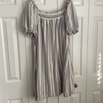 Loft Striped Square Neck Shift Dress Blue White Linen Blend Size M MISSING BELT Photo 1