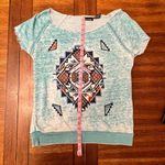 Sweater Project Light Aqua Blue Aztec Short Sleeve Oversized Blouse Size XL Photo 7