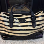Kate Spade New York Striped Patent Leather Tote Bag Black Cream Photo 0