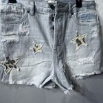 easel  Denim Distressed Frayed Edge Shorts animal print stars size small NWT Photo 5
