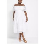 Lane Bryant  Eyelet Dress 20 White Lined Tiered Puff Sleeve‎ Boho Beachy Feminine Photo 11