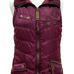 Maurice's Maroon Puffer Vest with Embroidered Floral Detail Size Small Photo 0