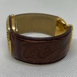 Avon women gold brown tone watch 33mm round case quartz cuff bangle running Photo 2