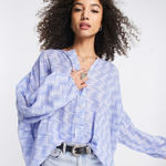 Free People  Intimately Blue Oversized Blooms For You Sleep Blouse Top Photo 0