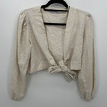 Sophie Rue  Womens Cream Tie Front Linen Blend Cardigan Shirt Size L Boho Coastal Photo 0