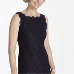 Adrianna Papell  Short Navy Blue Sleeveless Lace Mini Dress with Scalloped Hem Photo 4