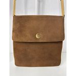 Prestige Vintage suede brown bag with gold hardware & flap closure Photo 7