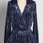 Modcloth  Peak of Chic Crushed Velvet Top Faux Wrap Puff Sleeve Blue S Photo 0