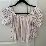 Berksha Bershka Red White Stripe Puff Sleeve Off the shoulder Linen Top Photo 0