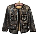 Cache Black Sequin Embellished Lined Top Jacket New Mesh Grosgrain Trim NWT $208 Photo 4