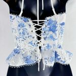 V. Chapman Provence Corset Bustier Top French Blue Floral Ruffle Lace Sz 0 Photo 7
