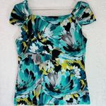 Worthington Abstract Floral Pleated Sleeveless Top Mesh Overlay Draped Neckline Photo 1