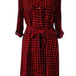 Gap Red and Black Checkered 3/4 Sleeve Belted Shirt Dress Sz Small Photo 0
