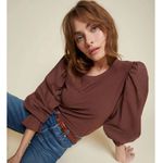 Nation Ltd  Carly Voluminous Contrast Puff Balloon Long Sleeve Tee Pinot Noir XL Photo 2