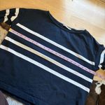 FAHERTY Cotton Sport Jersey Tee Strriped Navy White Size Medium Flared Sleeve Blue Photo 8