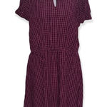 Old Navy Womens Plum Pink Plaid Gingham Elastic Waist Keyhole Neck Short Sleeve Dress L Photo 0