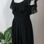 Akualani Black Sleeveless Ruffle Top Lace Up Back Knee Length Dainty Dress Small Photo 2