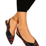 Matiko Lori Slingback Pointed Toe Shoes Green Tartan Plaid NWB Size 37 Photo 0